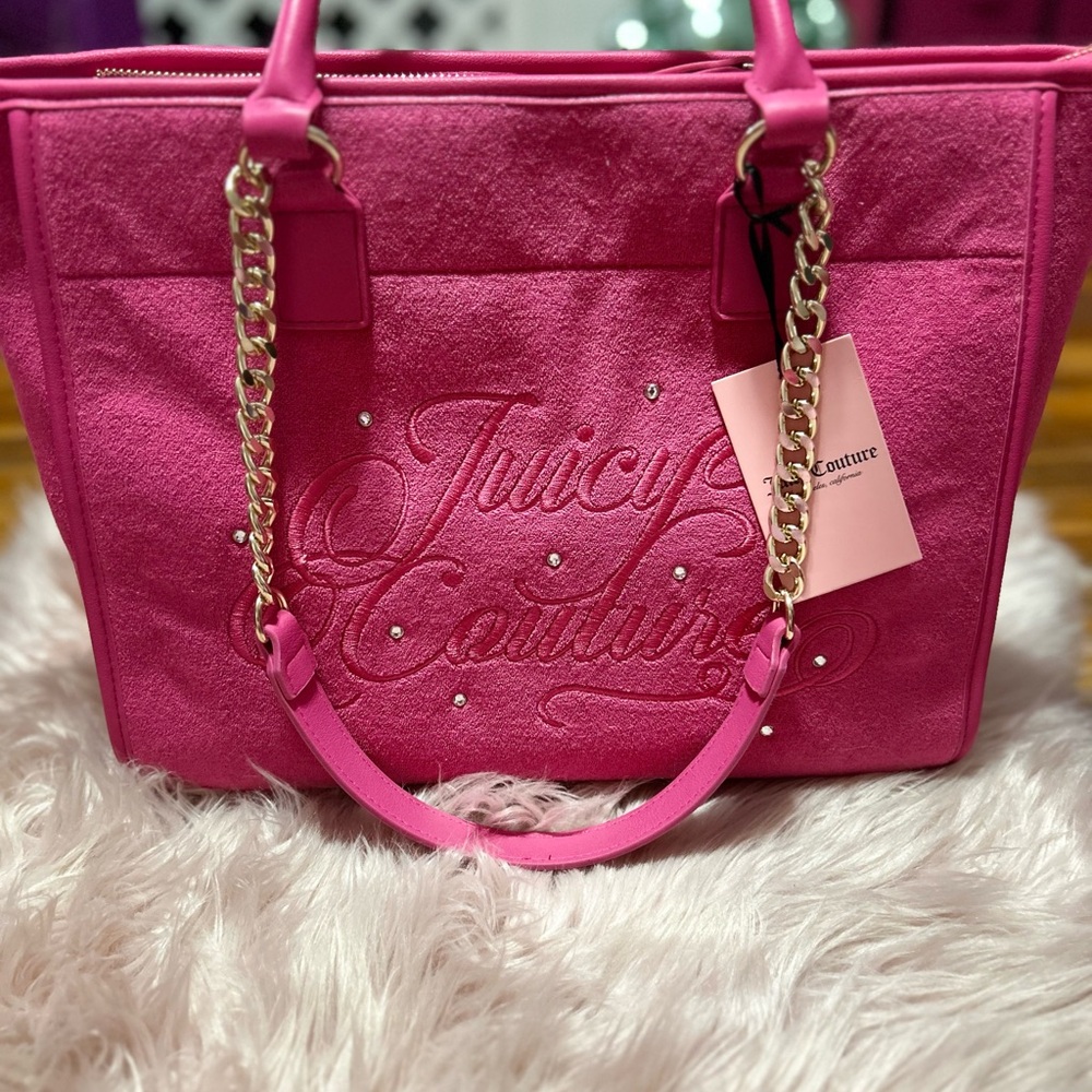 Juicy Beach Couture Pink Flash Glamorous Tote with Gold Chain Straps
